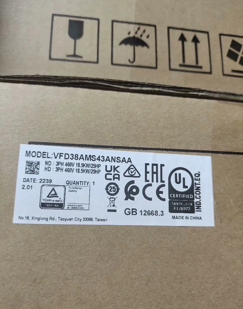 100% upouusi alkuperäinen ja aito Delta VFD38AMS43ANSAA 380V/18.5KW Taajuusmuuttajat Käyttöservomoottori