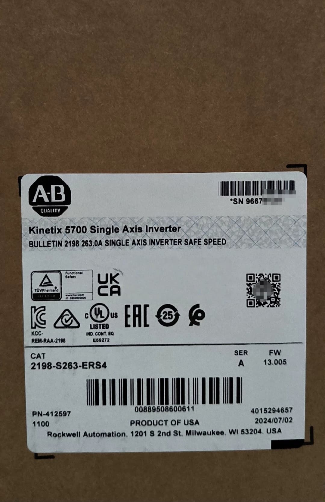 2198-S263-ERS4 Kinetix 5700 servo, upouusi ja aito